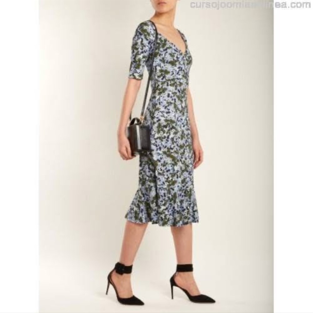 Erdem Glenys Midi Dress size 14 Fluted Floral Print Stretch Pointe